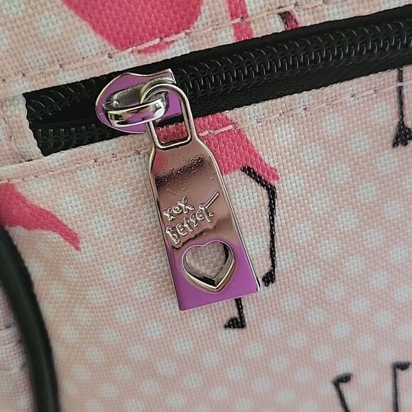 $160 LARGE NEW BETSEY JOHNSON PINK FLAMINGO CARRYON ROLLING TRAVEL BAG BLACK NWT - Picture 14 of 14